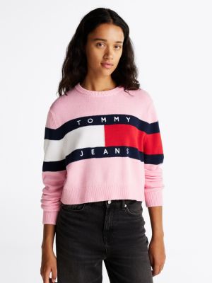 pullover relaxed fit con bandiera color block pink da donne tommy jeans