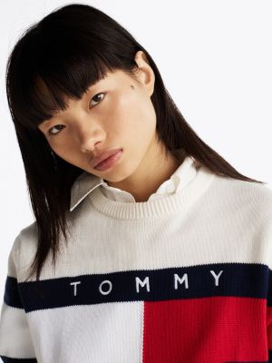 white colour-blocked flag relaxed jumper for women tommy jeans