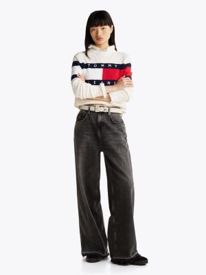 white colour-blocked flag relaxed jumper for women tommy jeans