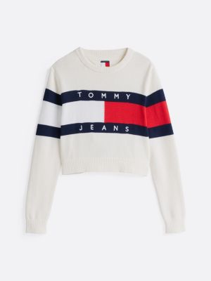 white colour-blocked flag relaxed jumper for women tommy jeans