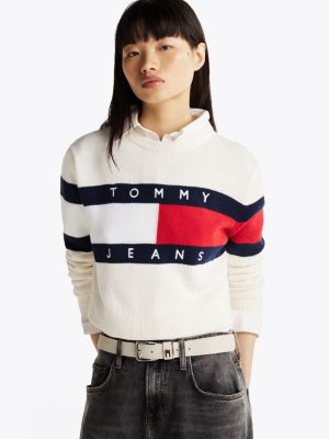 white relaxed fit pullover mit color block-design für damen - tommy jeans