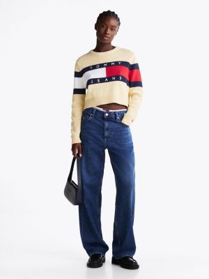 yellow colour-blocked flag relaxed jumper for women tommy jeans