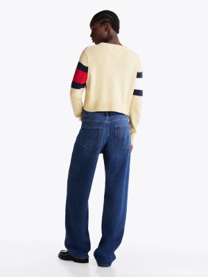 yellow colour-blocked flag relaxed jumper for women tommy jeans