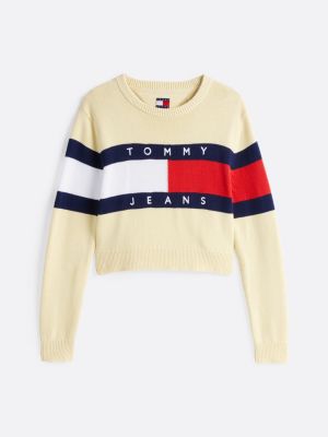 yellow colour-blocked flag relaxed jumper for women tommy jeans