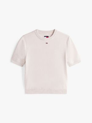 beige slim fit kurzarm-pullover für damen - tommy jeans