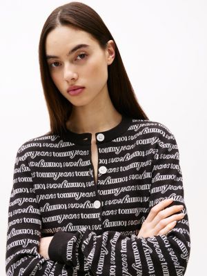 multi all-over logo cropped slim cardigan for women tommy jeans