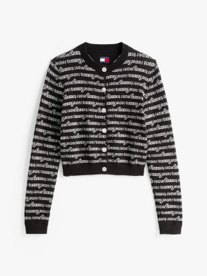 multi all-over logo cropped slim cardigan for women tommy jeans