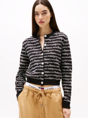 cardigan court ajusté à motif logo multi pour femmes tommy jeans