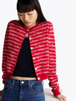 cardigan court ajusté à motif logo plusieurs couleurs pour femmes tommy jeans