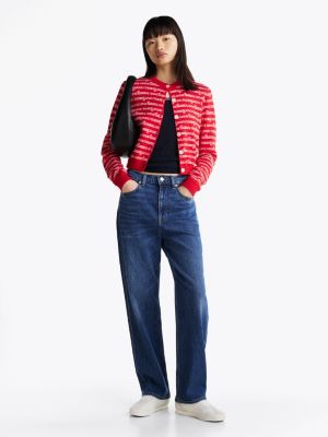 multi cropped slim fit cardigan mit logomuster für damen - tommy jeans