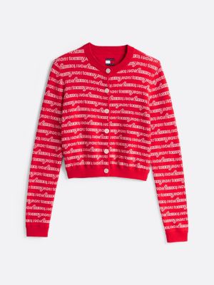 multi all-over logo cropped slim cardigan for women tommy jeans