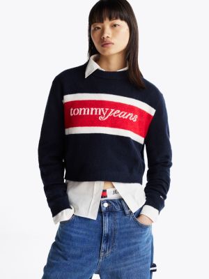 multi pullover mit wolle und color block-design für damen - tommy jeans