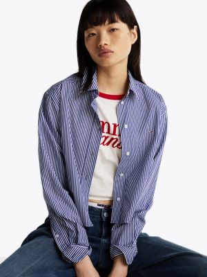 multi stripe poplin cropped relaxed shirt for women tommy jeans