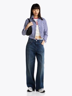 multi stripe poplin cropped relaxed shirt for women tommy jeans