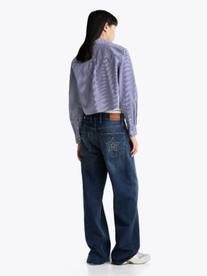 multi stripe poplin cropped relaxed shirt for women tommy jeans