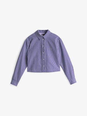 multi stripe poplin cropped relaxed shirt for women tommy jeans