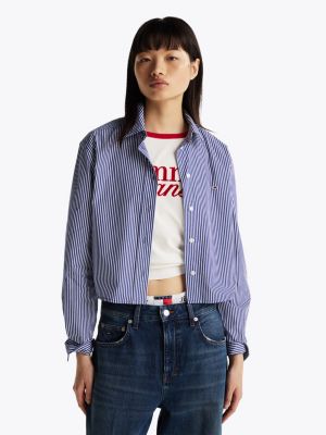 multi stripe poplin cropped relaxed shirt for women tommy jeans