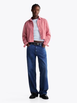 multi stripe poplin cropped relaxed shirt for women tommy jeans