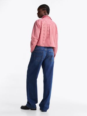 multi stripe poplin cropped relaxed shirt for women tommy jeans