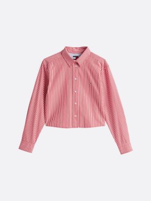 multi stripe poplin cropped relaxed shirt for women tommy jeans