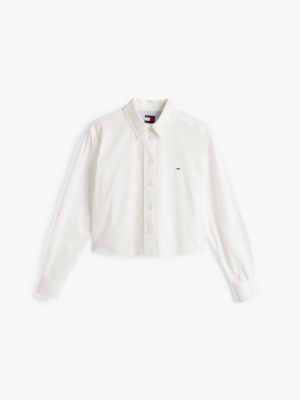 white stripe poplin cropped relaxed shirt for women tommy jeans