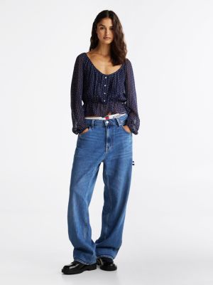 blusa slim fit con stampa a stelle e volant blu da donne tommy jeans