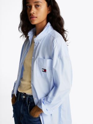 camicia oversize in popeline blu da donne tommy jeans