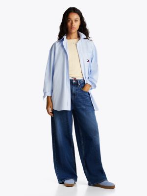 camicia oversize in popeline blu da donne tommy jeans