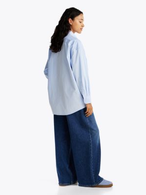 camicia oversize in popeline blu da donne tommy jeans