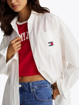 camicia oversize in popeline bianco da donne tommy jeans