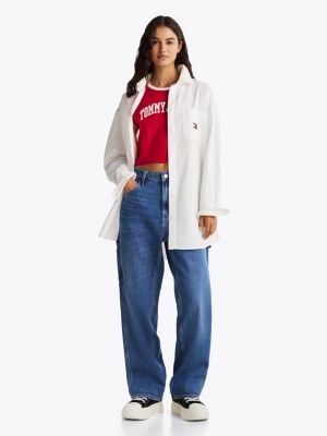 camicia oversize in popeline bianco da donne tommy jeans