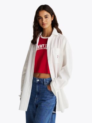 white ovesized fit popeline-hemd für damen - tommy jeans