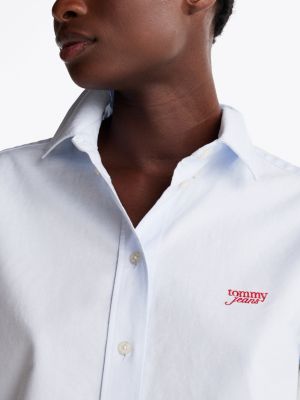 chemise décontractée à logo brodé bleu pour femmes tommy jeans