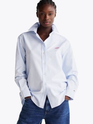 chemise décontractée à logo brodé blue pour femmes tommy jeans