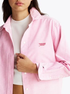 camicia relaxed fit con logo ricamato rosa da donne tommy jeans