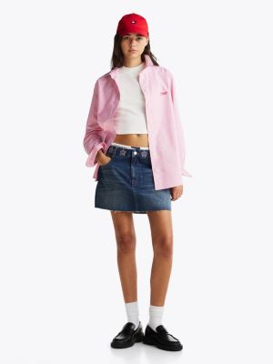 pink relaxed fit logo embroidery shirt for women tommy jeans