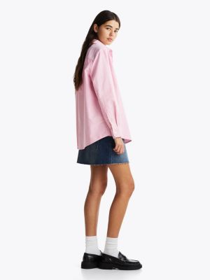 camicia relaxed fit con logo ricamato rosa da donne tommy jeans