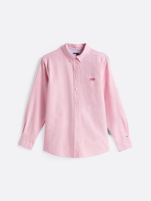 camicia relaxed fit con logo ricamato rosa da donne tommy jeans