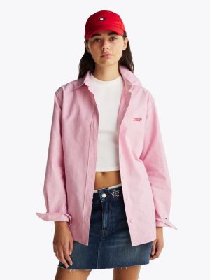 camicia relaxed fit con logo ricamato pink da donne tommy jeans