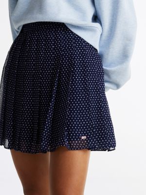 blue star print pleated mini skirt for women tommy jeans