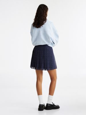 blue star print pleated mini skirt for women tommy jeans