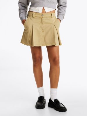 beige pleated flap pocket mini skirt for women tommy jeans