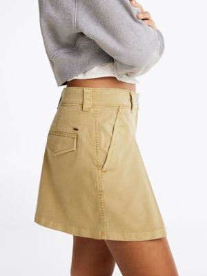 beige pleated flap pocket mini skirt for women tommy jeans