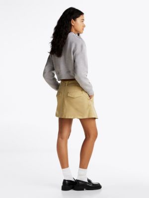 beige pleated flap pocket mini skirt for women tommy jeans