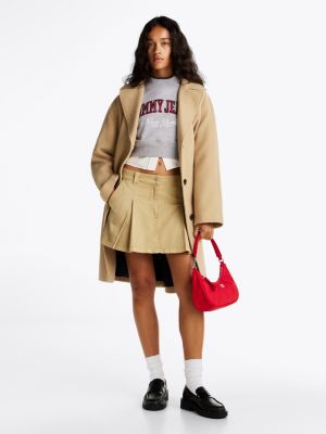 beige pleated flap pocket mini skirt for women tommy jeans