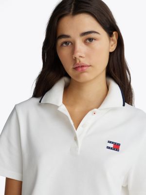 white boxy fit cropped polo shirt for women tommy jeans