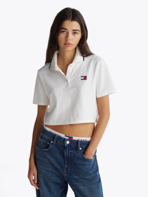 white boxy cropped polo voor dames - tommy jeans