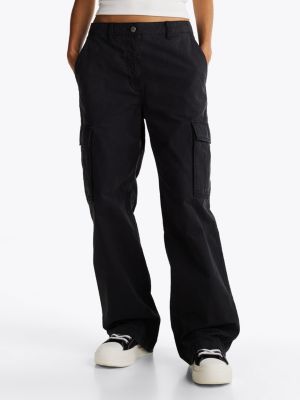 black mia mid rise relaxed cargo trousers for women tommy jeans