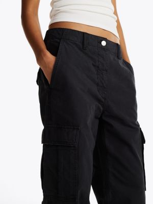 black mia mid rise relaxed cargo trousers for women tommy jeans