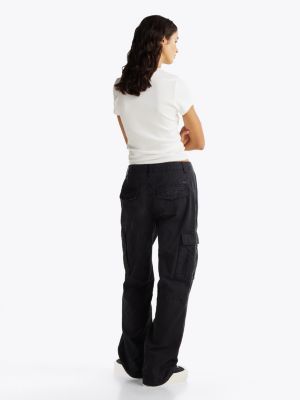 black mia mid rise relaxed cargo trousers for women tommy jeans